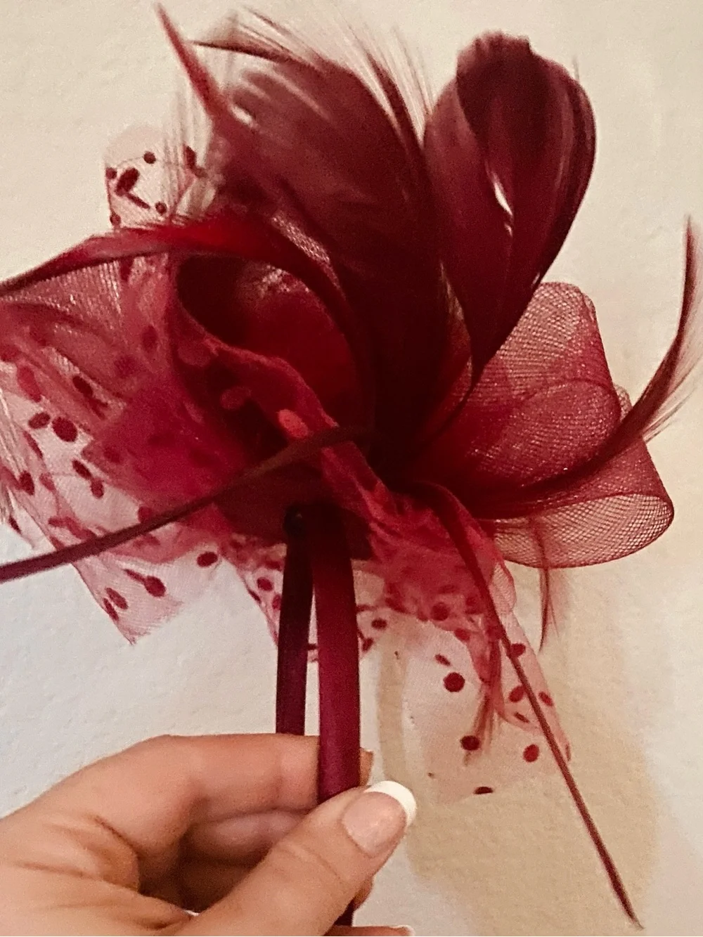 New Handmade Burgundy Fascinator with feathers